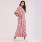 Shein Bell Sleeve Tassel Detail Ruffle Hem Stripe Dress