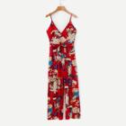 Shein Random Florals Surplice Neckline Wide Leg Jumpsuit