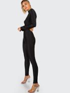 Shein Black Mock Neck Long Sleeve Open Back Skinny Jumpsuit