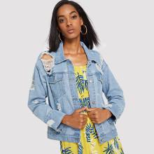 Shein Light Wash Destroyed Denim Jacket