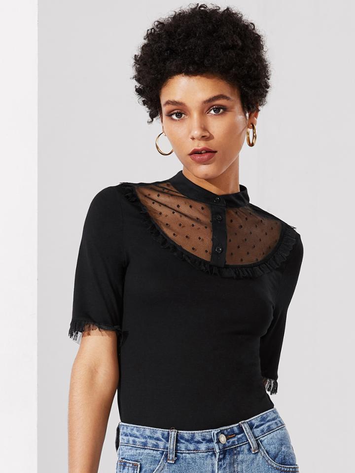 Shein Mesh Insert Frill Detail Tee