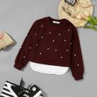 Shein Girls Pearl Beading Sweatshirt