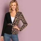 Shein Two Tone Deep V Neck Belted Coat