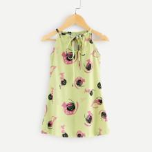 Shein Girls Knot Back Printed Halter Dress
