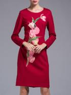 Shein Red Flowers Print Sheath Dress