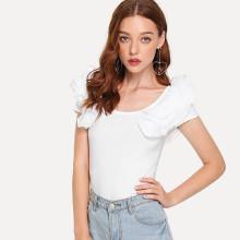 Shein Ruffle Trim Cut Out Back Tee