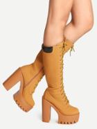 Shein Apricot Lace Up With Full Zip Platform High Heel Tall Boots