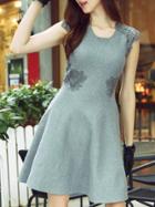 Shein Grey Round Neck Sleeveless Embroidered Knit Dress
