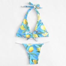 Shein Fruit Print Halter Bikini Set