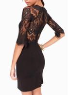 Rosewe Attractive Zipper Closure Half Sleeve Black Mini Dress
