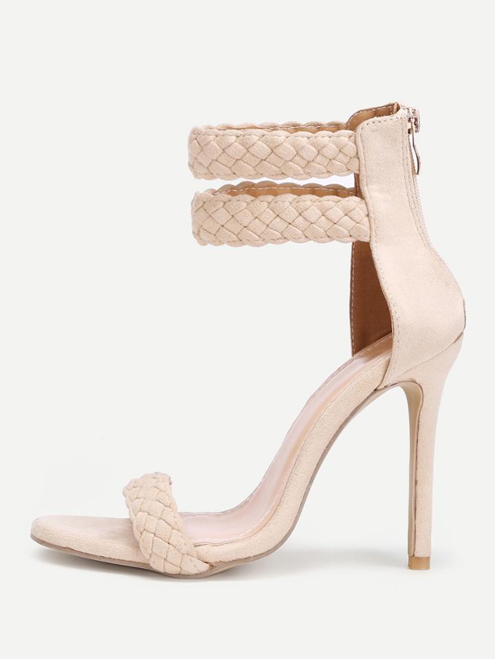 Shein Woven Strap Back Zipper Heeled Sandals