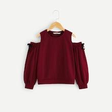 Shein Girls Open Shoulder Frilled Knot Detail Pullover