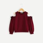 Shein Girls Open Shoulder Frilled Knot Detail Pullover