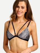 Shein Strappy Lace Overlay Bikini Top - Black