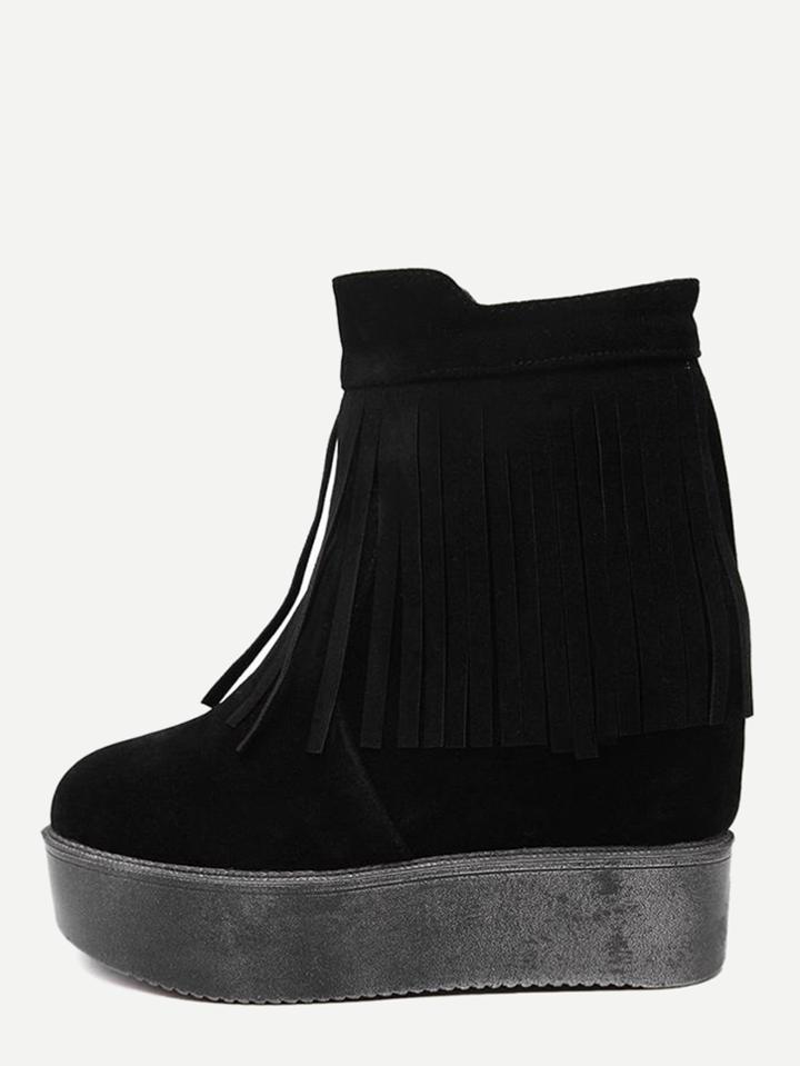 Shein Black Faux Suede Tassel Hidden Heel Ankle Boots