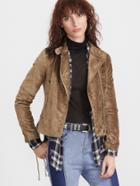 Shein Coffee Stand Collar Asymmetric Zip Jacket With Lace Up Detail