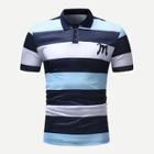 Shein Men Striped And Letter Print Polo Shirt