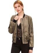 Shein Army Green Long Sleeve Zipper Pockets Jacket