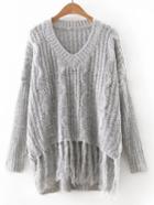 Shein Grey V Neck Tassel Knitwear