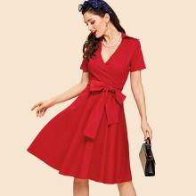 Shein V Neckline Knot Front Wrap Dress