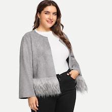 Shein Plus Contrast Faux Fur Hem Coat