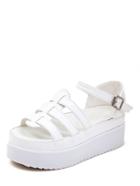 Shein White Faux Patent Leather Open Toe Wedge Sandals