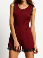 Shein Burgundy Contrast Lace Sleeveless Romper