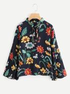 Shein Floral Print Tie Neck Blouse
