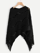 Shein Fringe Hem Eyelet Poncho Sweater