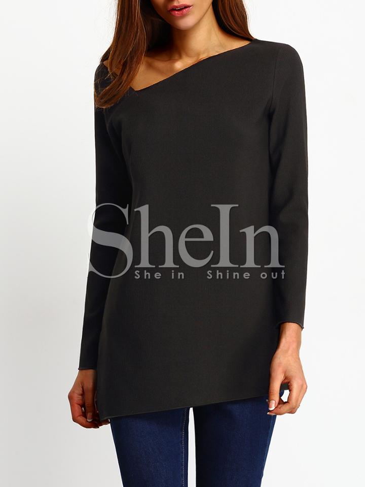 Shein Black Cut Out Neckline Asymmetric Blouse