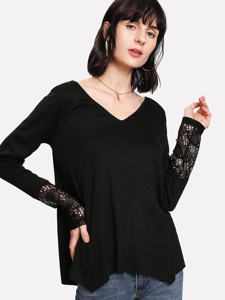 Shein V Neckline Asymmetrical Hem Tee