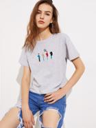 Shein Embroidered Marled Knit T-shirt