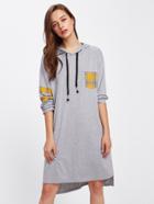 Shein Dip Hem Contrast Checked Pocket Sweatshirt Dress
