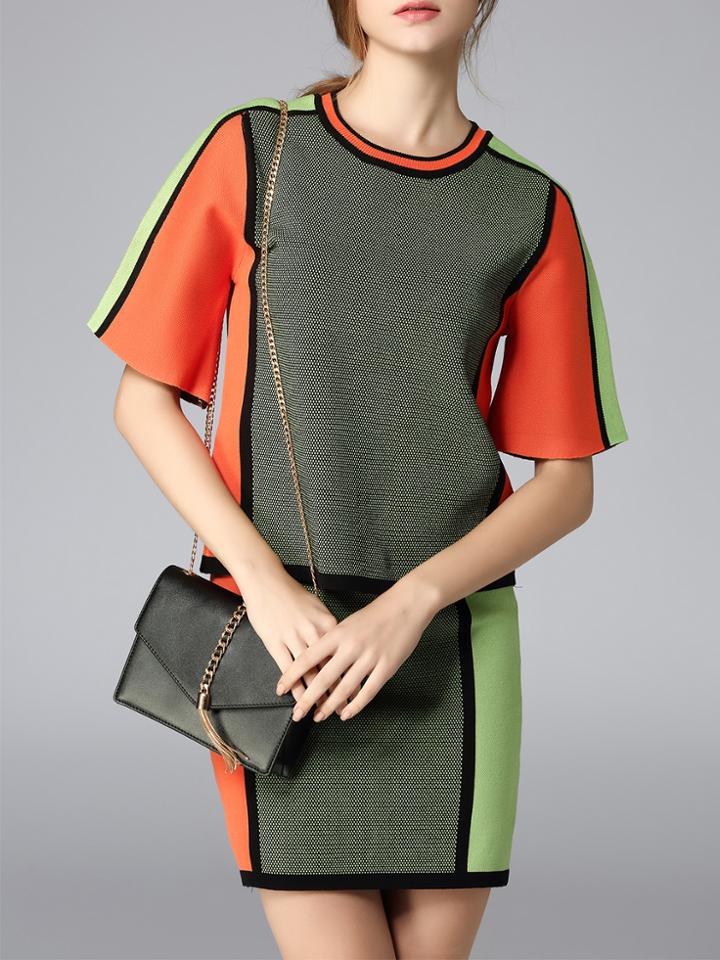 Shein Color Block Polka Dot Top With Skirt