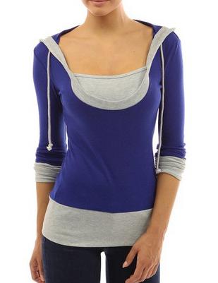 Shein Blue Hooded Long Sleeve Slim Sweatshirt