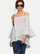 Shein Multicolor Striped Off The Shoulder Bell Sleeve Blouse