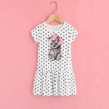 Shein Girls Cat Print Polka Dot Dress