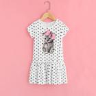 Shein Girls Cat Print Polka Dot Dress