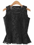 Shein Black Sleeveless Slim Lace Blouse