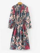 Shein Lettuce Edge Shirred Detail Floral Dress