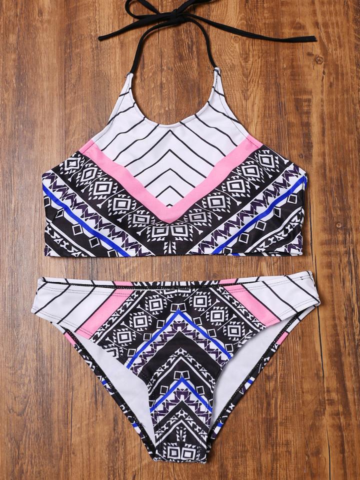 Shein Geo Printed Halter Bikini Set