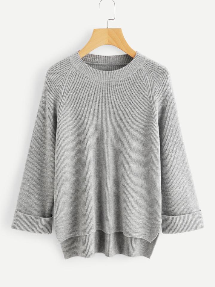 Shein Raglan Sleeve Slit Side High Low Sweater
