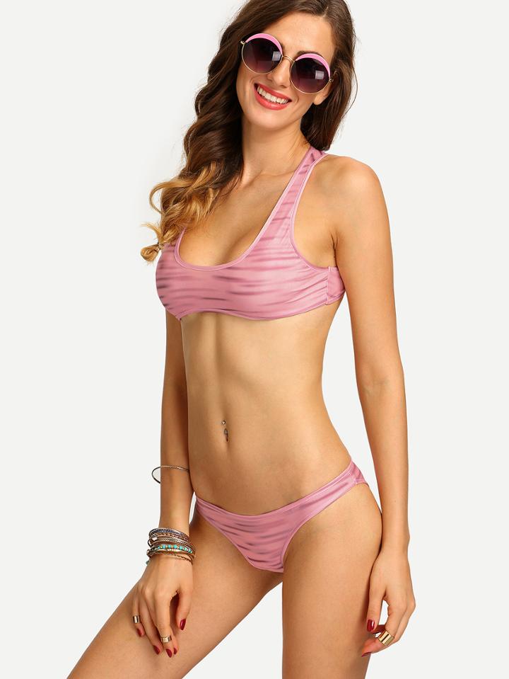 Shein X-racerback Printed Bikini Set - Pink