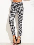 Shein Black And White Chevron Print Skinny Ankle Pants