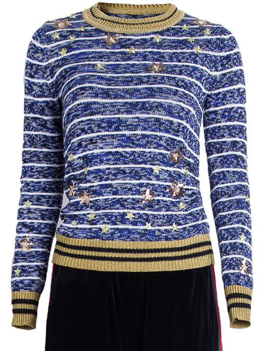 Shein Color Block Stars Embroidered Striped Casual Sweater