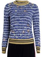 Shein Color Block Stars Embroidered Striped Casual Sweater