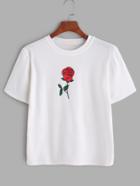 Shein White Rose Print T-shirt