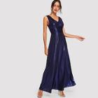 Shein Deep V Back Fit & Flare Metallic Dress