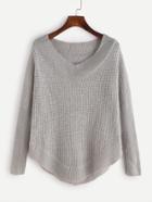 Shein Grey V Neck Curved Hem Sweater