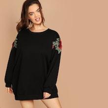 Shein Plus Floral Embroidered Drop Shoulder Pullover